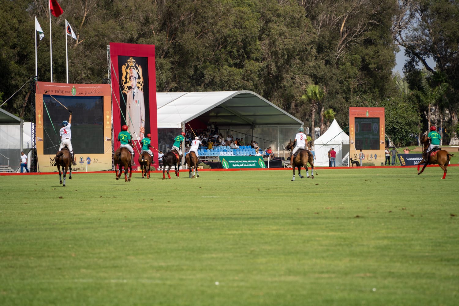 Throne Cup final — players in action before the royal portrait